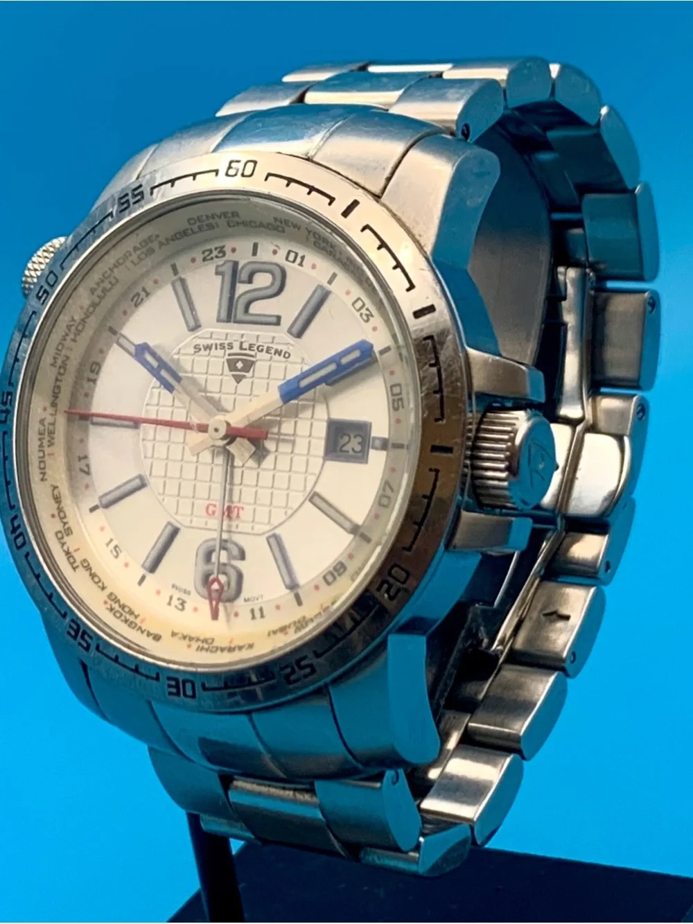 SWISS LEGEND GMT WORLDTIMER Men’s Wristwatch Swiss Movt St Steel Works New Batt